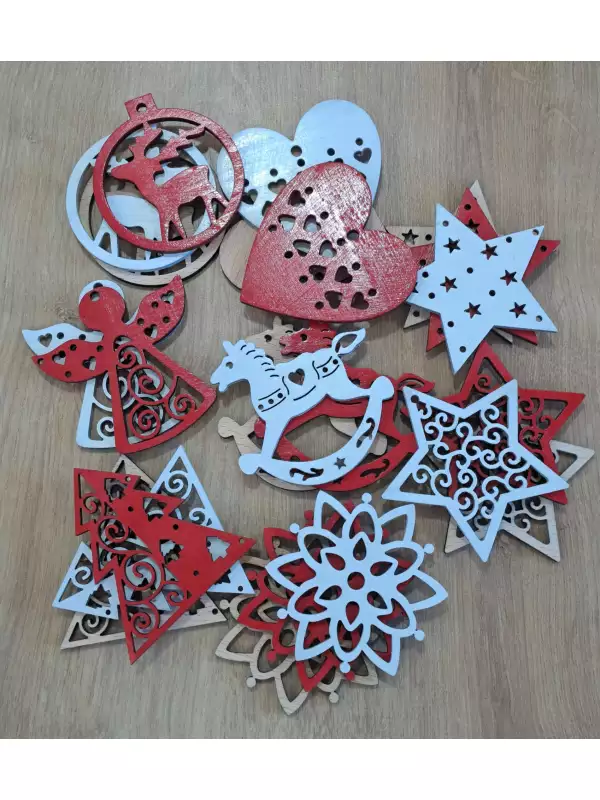 Sada 24ks vánočních dřevěných ozdob